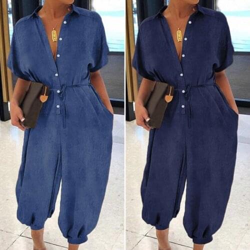 Lugentolo Jeans Jumpsuit Women Plus Size Casual Short Sleeve Summer Fahsion Thin Denim Jumpsuits