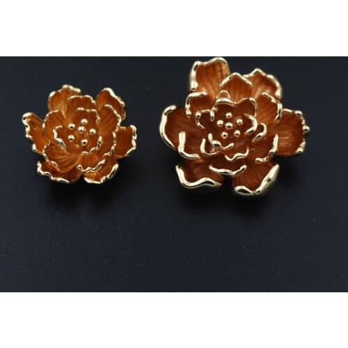 10pcs Brass Casted Peony Flower Pendant Charms High Quality Gold Silver Color DIY Women Hair Head Jewelry Accessories