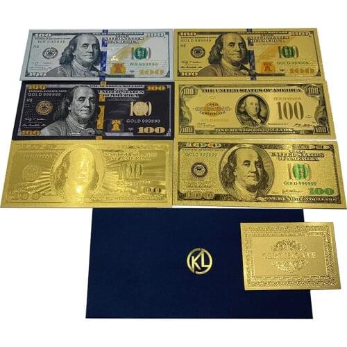 10pcs/lot USA 100 Dollar Gold Foiled Platsic card Bill United States OF America black /silver dollar banknotes