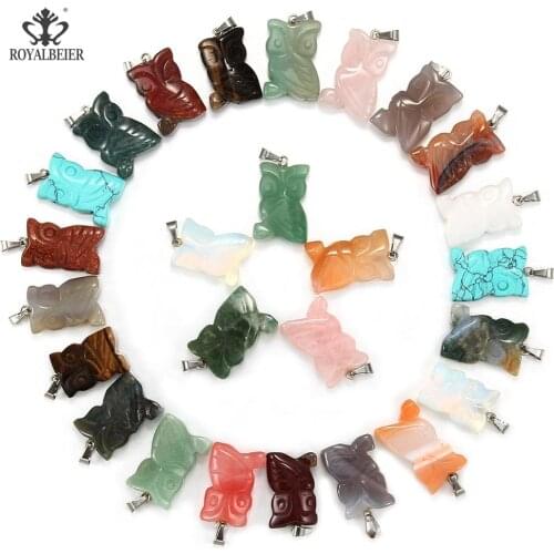 10pcs/lot High Quality Assorted Natural Stone Owl Shape Charms Pendants for DIY Jewelry Making Wholesale Reiki Chakra Pendulum