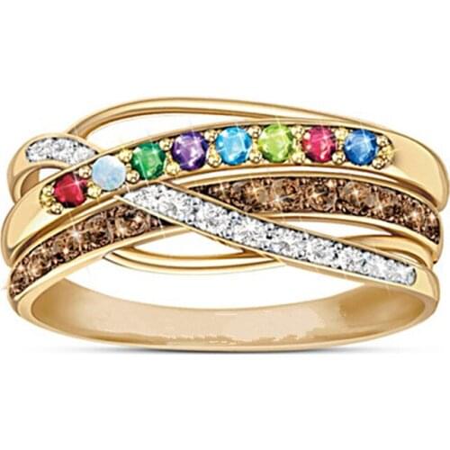 2021Geometry Multi-Winding Color Inlaid Zircon Charm Ring for Women Trendy Fashion Jewelry Wholesale Personality Best Gift