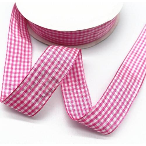 5yards 10mm 15mm 19mm 25mm Dark Pink Lattice Plaid Polyester Ribbons Bow Ribbon Gift Wrapping Christmas Ribbon DIY Crafts