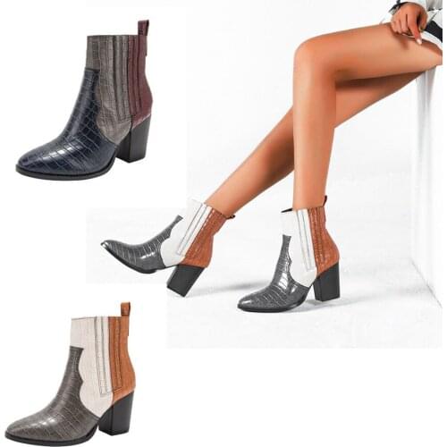Ankle Boots For Women Platform Fashion Women Square Heel Serpentine Boots Zip Boots Pointed Toe Shoes Woman Plus Size 41 42
