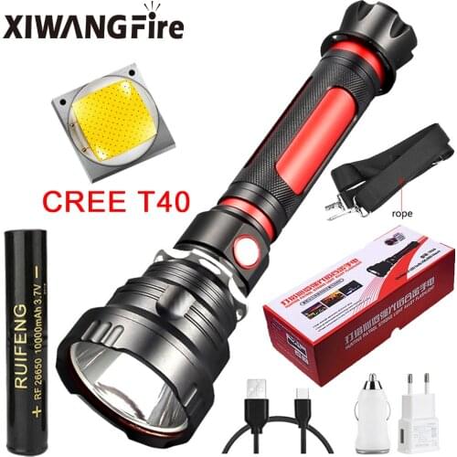 CREE T40 Powerful LED Flashlight Torch Uses 26650 Battery Flashlight for Outdoor Camping Lights Tactics Flashlight lantern