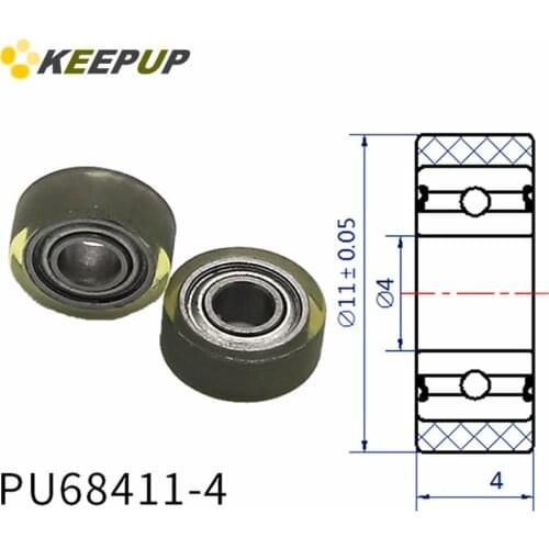 Diameter 11mm, PU polyurethane bearing ,Rubber coated soft pulley/Roller ,width 4mm