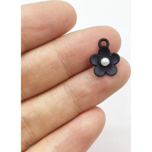 Eruifa 10pcs 10mm Flower Black plating with Pearls Zinc alloy Charms Pendant Jewelry DIY Necklace Bracelet Earrings