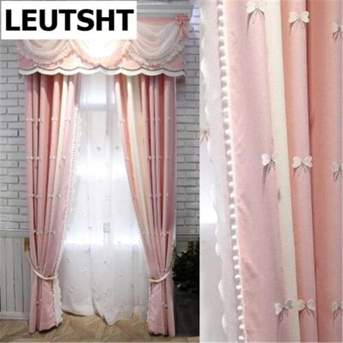 European and American Pink Red Butterfly Embroidered Luxury Curtains for Living Room Windows Elegant Curtains for Girl Bedroom