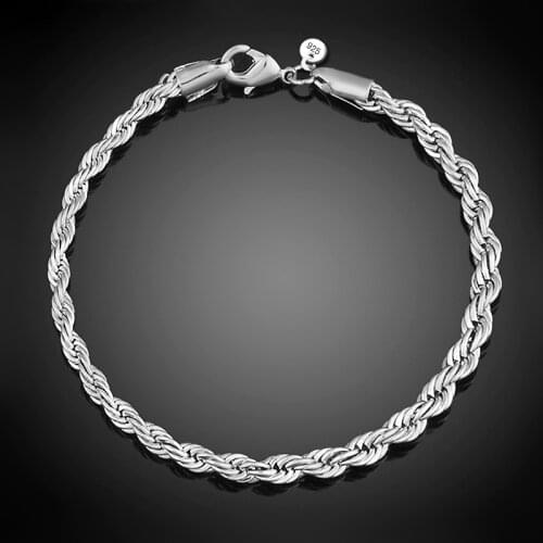 Classic Twist chain Bangles Bracelet For Women 3/4 mm width Silver Plated Chain Cuff Jewelry Gift Drop shipping