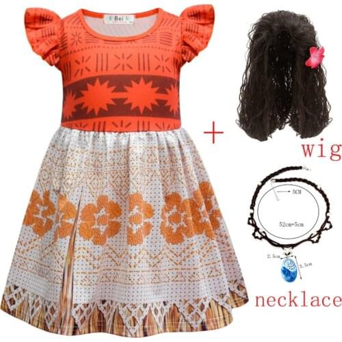 Girls Moana Costumes Vaiana Cosplay Party Clothing 2021 Toddler Kids Princess Dresses Sets with Wig and Necklac Children Clothes