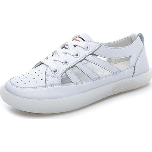 Women Genuine Leather Sneakers Summer White Lacing Flat Shoes Woman Casual Plus Size Vulcanized Shoe Comfortable Maternity Shoes