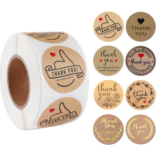 Round Natural Kraft "Thank You" Stickers Scrapbooking for Gift Package Adhesive Handmade Sticker Envelope Seal Labels Stationery