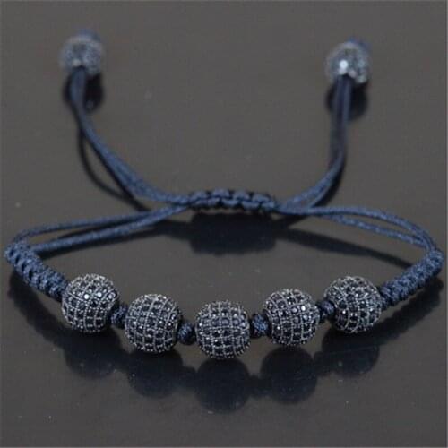 Fashion Brand Anil Arjandas Bracelets 5pcs 10mm Pave Setting Black CZ Beads Braiding Macrame Bracelet for Men Women