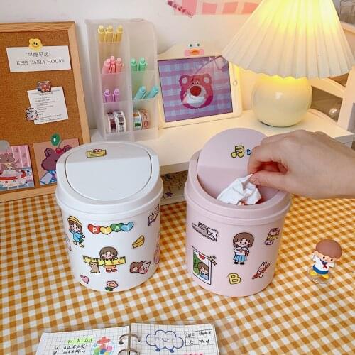 2020 New Desktop Cute Mini Storage Box Bins Trash Can Home Bedroom Organizer Box Portable Bathroom Car Trash Can with Flip Cover