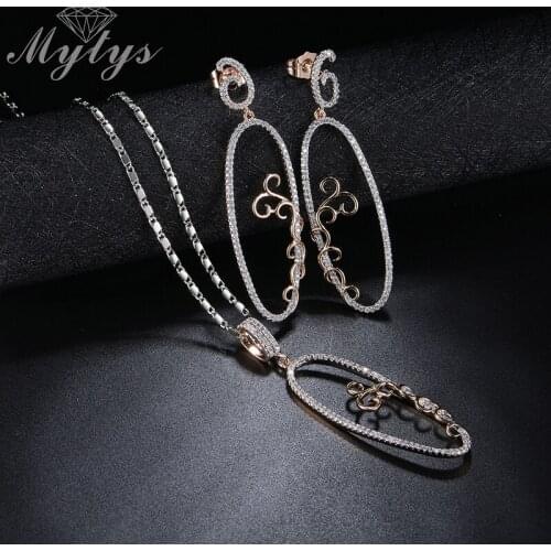 Mytys New Arrival Fashion Jewelry Sets Crystal Setting Oval Pendant Necklace and Drop Earring Sets High Level CN239