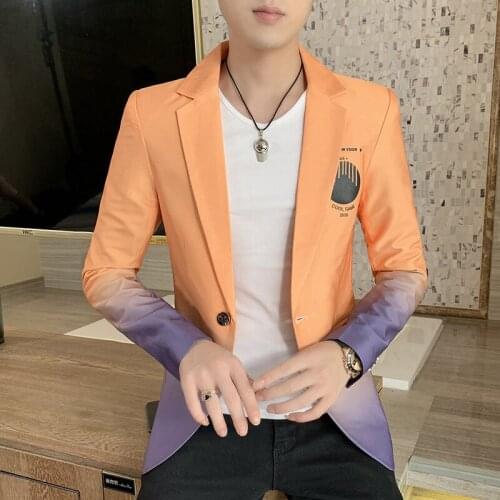 2021 Autumn New Mens Stylish Simple and Versatile Gradient Color blazer Youth Slim-Fit Letter-Printing blazer