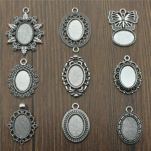 5pcs Fit 13x18mm Oval Glass Cabochon Base Setting Pendant Tray For Jewelry DIY Making Antique Silver Color FM4008