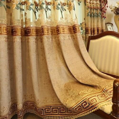 Custom Chinese Style Chenille Embroidery Curtains for Living Room Dining Bedroom Curtains High-end Light Luxury Floor Curtains