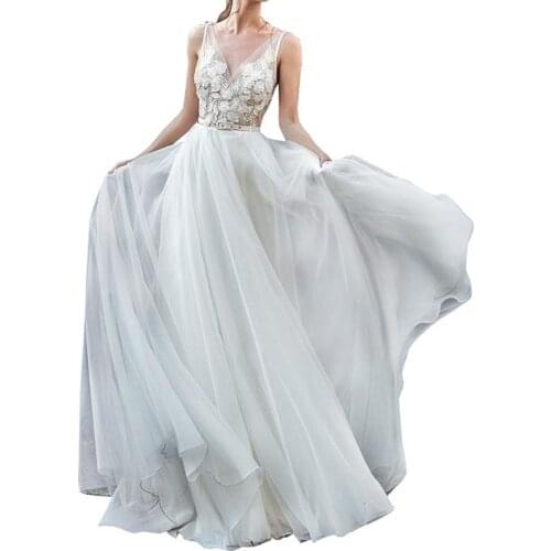 Plus Size Women Lace Chiffon Deep V Dress Spring Autumn High Waist Sleeveless White Maxi Long Dress Sexy Party Vestido