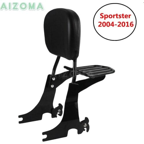 Motorcycle Sissy Bar Backrest Detachable Luggage Rack w/ Passenger Pad for Harley Sportster XL883 XL1200 48 Iron SuperLow Custom