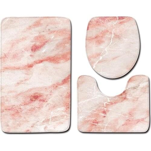 Modern Marble Printed Bathroom Mat Set Anti-Slip Kitchen Bath Mat Carpet Bathroom Toliet Cover Rug Washable 3Pcs/set Floor Rug