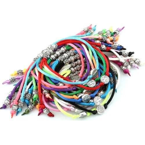 Tone Saint Benedict Medal bead Chinese knot wire Adjustable Religious Bracelets handmade DIY Jewelry 22 color