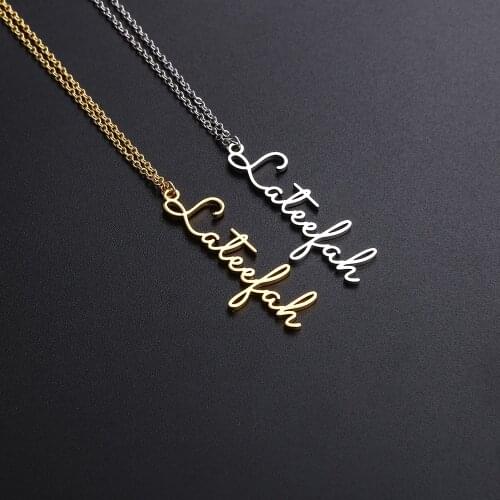 Lateefah Handwriting Jewelry Custom Signature Pendant Collier Femme Vertical Personality Custom Name Necklace For Women Gift