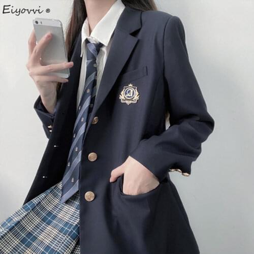 Female Blazer 2021 Autumn New Japanese College School Jk Uniform Thick Cyan Long Sleeve Casual Qualited Coat Girls Top Outerwear