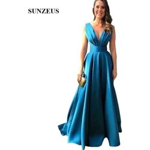 Elegant V-neck Lady Wedding Party Dresses A-line Tank Floor Length Long Satin Mother Of The Bride Dress Vestidos Madre Novia