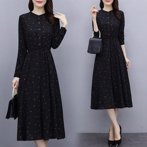 Womens Long Sleeve Floral Shirt Dress Fashion Autumn Printed A-Line Loose Blouses Blusas Office Ladies Work Wear Dresses Clothes