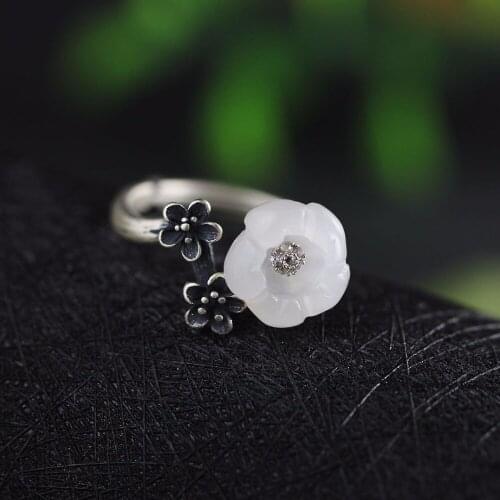 Hot Sale 100% Real 925 Sterling Silver Vintage Ring for Women Handmade Natural Stone Ring Fine Jewelry For Birthday gift