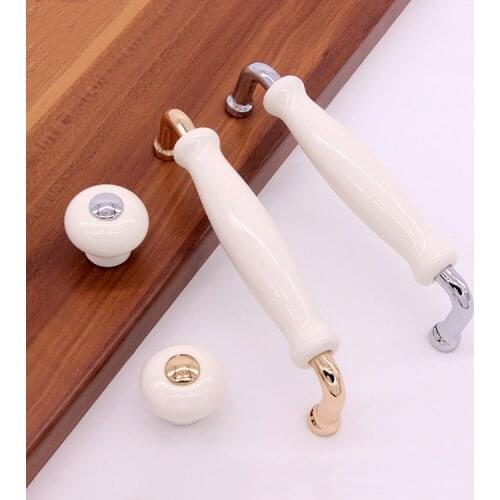 1 Pcs Modern Style White Ceramic Handle Antique Wardrobe Cabinet Drawer Door Knob and Handles Kitchen Gold Silver Ceramics Pulls