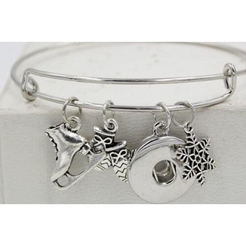 Snap Jewelry Winter Snowflake Gloves Ice Skate Charm Bracelets Wire Expandable Bangle18mm Snap Bracelets For Women