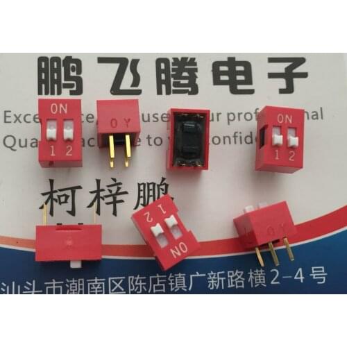 2PCS/lot Taiwan Yuanda DIP in-line 2P dial code switch DS-02 2-bit piano key dial code switch pitch 2.54mm red
