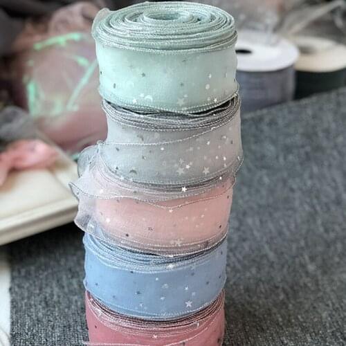 20m/roll 50mm Tulle Ribbon Wired With Star Sequins For Handmade Hair Accesories For Kids Bow Set Girls Bows For The Hair