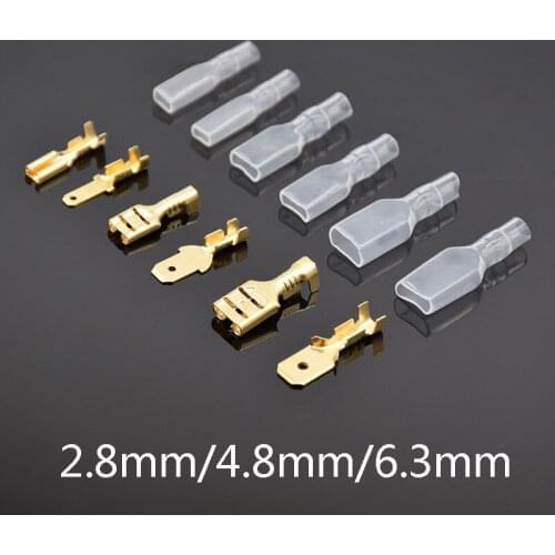 200pcs/100Pairs Female Male Spade Crimp Terminals Sleeve Wire Wrap Connector for 22-16 AWG 0.5mm2-1.5mm2 2.8mm 4.8mm 6.3mm