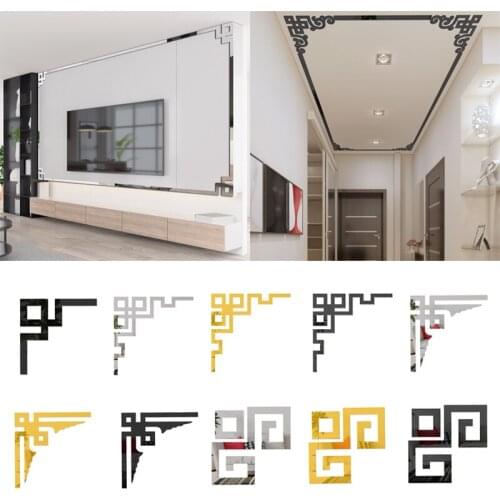3D Corner Flower Mirror Wall Cabinet Diagonal Wall Corner Living Room Background Wall Decoration Waist Line Mirror Wall Sticker