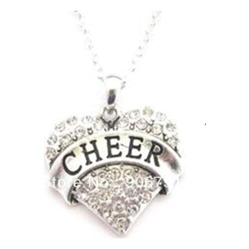 5 pcs a lot rhodium heart cheer pendant necklace