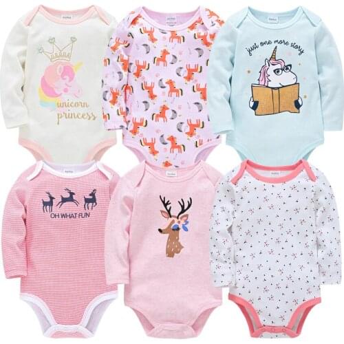 Kavkas 3 6 Pcs/lot Baby Girl Rompers ropa bebe Unicorn Print Lovely Clothes Long Sleeve Autumn 0-12 months Jumpsuit
