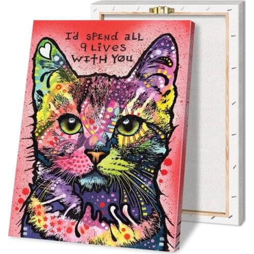 Abstract Colorful Cat Poster Wall Art Print Canvas Painting Posters and Prints Wall Pictures Vintage Room Decor with Frame