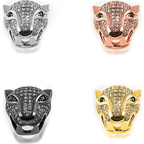 DIY Women Men Natural Stones Jewelry Making European Charm Beads Handmade Leopard Lion Panther Head Metal Beads Accessories