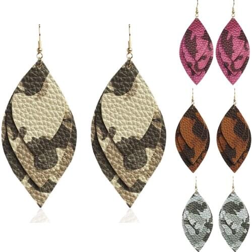 Cpop Three Layers Vintage PU Leather Earrings for Women New Elegant Leaf Dangle Earrings Fashion Jewelry Accessories Gift 2019