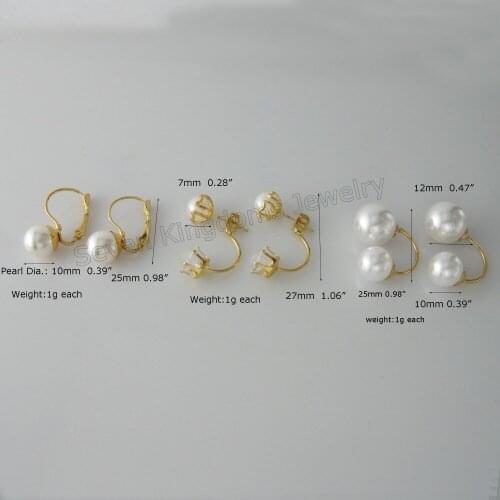Foromance/THREE STYLES AVAILABLE YELLOW GOLD GP STUD DANGLE SIMULATED PEARL BALL TALL 0.98"/1.06"/0.98" EARRING