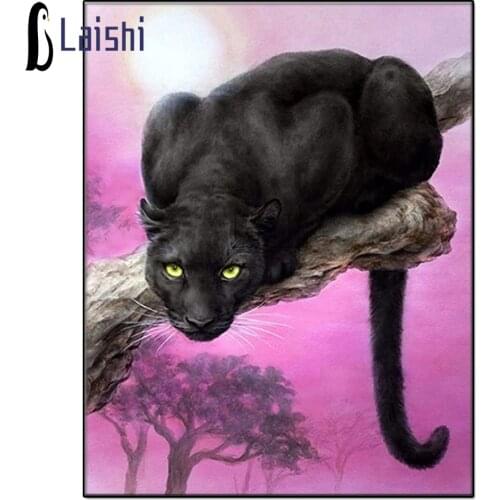 Full Square Round drill Diamond Painting New Arrival Black Panther On Tree Handmade Gift Bead Embroidery Animal Home Decor