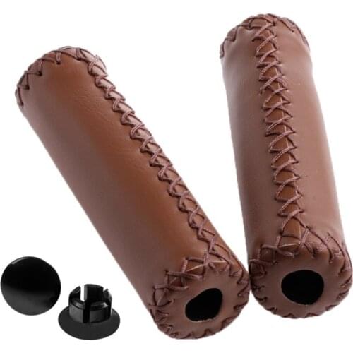 1Pair Bicycle Cycle Leather Handlebar Grip Mountain Bike Handle Bar End Grips Bicycle Parts