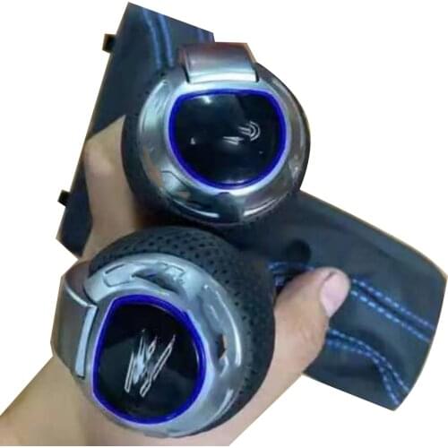 Leather with Hole Concave-convex Blue Frame R Logo Gear Shift Knob with Blue/Yellow Stitching Dust Cover Boot for VW Golf MK7.5