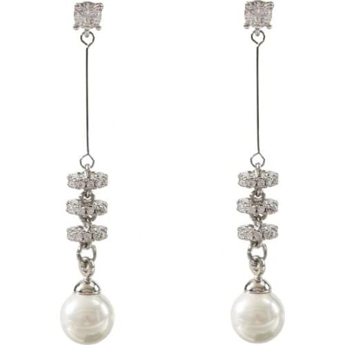 LANFLORA new fashion Korea women pearl long earrings copper alloy earrings cheap factory bulk wholesale price earrings
