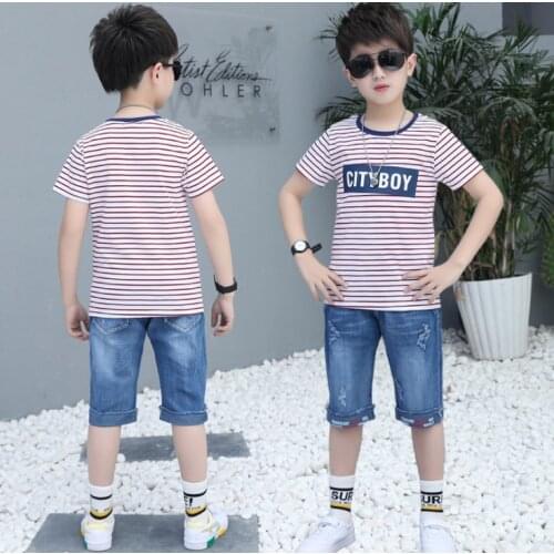 2020 Summer boys Girls clothes sport suit set short sleeve O-neck childrens clothing set 2 pieces T-Shirt + jeans Shorts