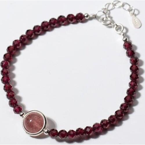 Small 4MM) 100% Real. 925 Sterling Silver Geometric Faceted Cut Red Garnet &Rose Quartz Stone Bracelet Beads Charms GTLS540