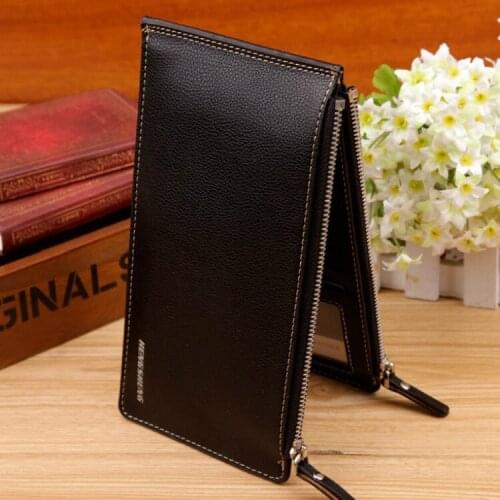 Mens Ultra-thin Long Purse with Card Bag Litchi Business Wallet Young Students'Zero Wallet
