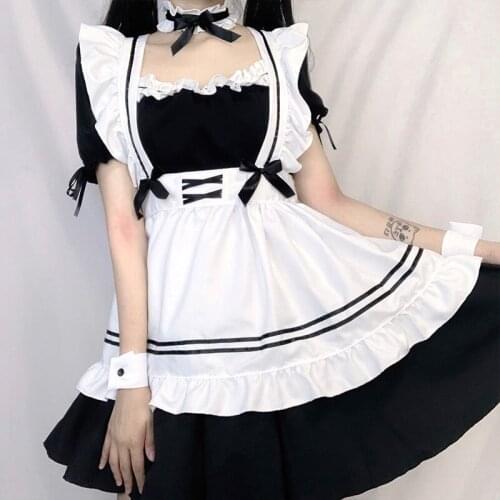 Japanese Soft Sister Cute Lolita Dress Girly Victorian Gothic Puff Sleeve Mini Short Dress Sexy Party Dark Women Maid Dresses